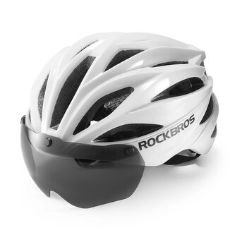 Kask rowerowy Rockbros z szybką, odpinane okulary z ochroną UV, unisex, błyszczący - biały Kask rowerowy Rockbros z szybką, odpinane okulary z ochroną UV, unisex, błyszczący - biały