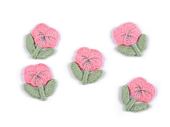 Vyšívaný květ 2,1x2,5 cm - 10 ks - 3 růžová sv.