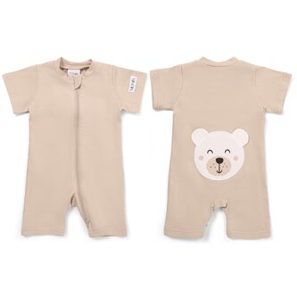 Moniel Dětský overal s krátkým rukávem Medvěd Pastel béžová