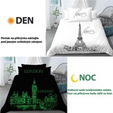 Set bavlněné svítící povlečení Den v Paříži, noc v Londýně 2 kusy
