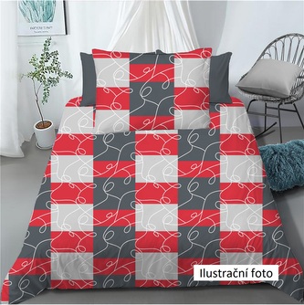 Bavlněné povlečení Červené čtverce - krémové Bavlněné povlečení Červené čtverce - krémové