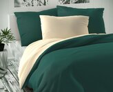 Saténové francouzské prodloužené povlečení LUXURY COLLECTION 1+2, 240x220, 70x90cm tmavě zelené / smetanové