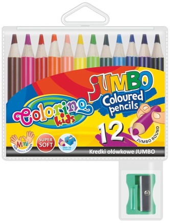 Kredki 12-kol. Jumbo + temperówka 9 cm, Colorino Kids