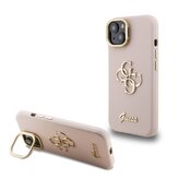 Guess PU Grained 4G Logo Stand Camera Frame Zadní Kryt pro iPhone 14 Pink