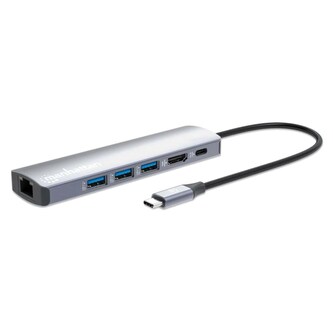 MANHATTAN Dokovací stanice USB-C 6v1, HDMI, USB-C PD 100W, 3xUSB-A 3.0, RJ45