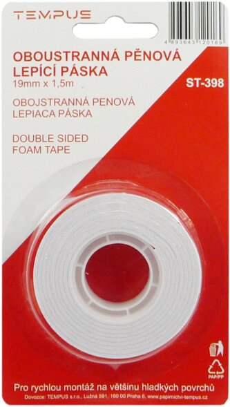 lepící páska oboustr.pěnová bílá 19 x 1,5 ST398