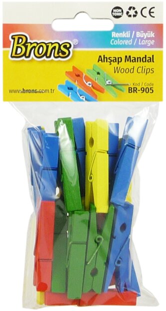 kolíčky dřevo 45mm cca 24ks barevné BR-905