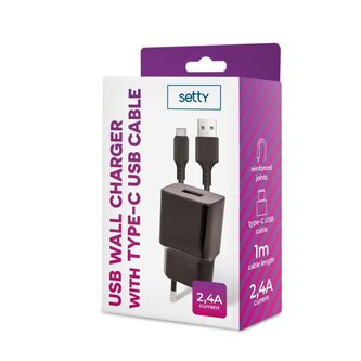 Nabíječka do sítě Setty 2,4A s USB-C kabelem 1m černá