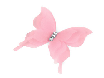 Motýl s broušenými kamínky k našití a nalepení, třívrstvý 3D - 10 ks - 2 růžová sv.