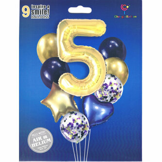 Zestaw balonów cyfra 5, wys. 40-60cm 9 szt BCF-204-5