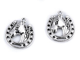 Přívěsek kůň s podkovou 18x21 mm - 20 ks - platina s patinou