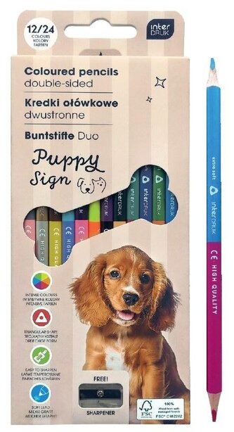 Kredki ołówkowe z temperówką 12/24 Puppy Sign