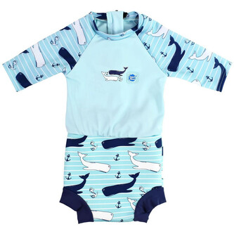Splash About Plavky Happy Nappy UV obleček 3/4 rukáv Velryby Vel. XL (12-24 měs.)