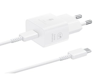 EP-T2510XWE Samsung USB-C 25W Cestovní nabíječka + USB-C Datový Kabel White (Pošk. Balení)