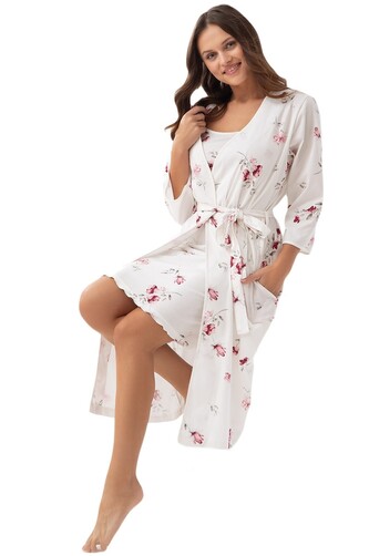 Szlafrok Luna 376 3/4 M-2XL W25 damski ekri XXL