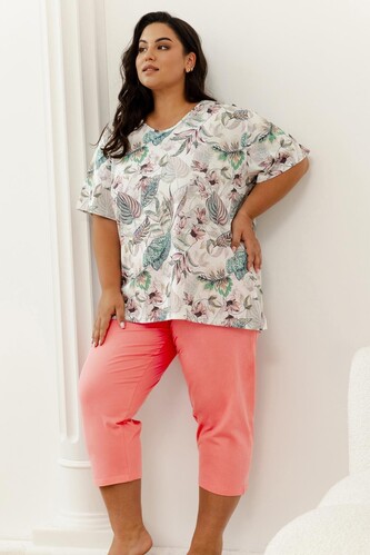 Piżama Taro Renny 3369 kr/r 2XL-3XL W25 damska liście egzotyczne XXL