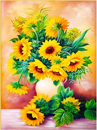 Diamantový obrázek - Kytice slunečnic ve váze 30x40 cm