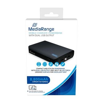 Powerb.MediaRange-8800 mAh,2x USB-A,LED,černá