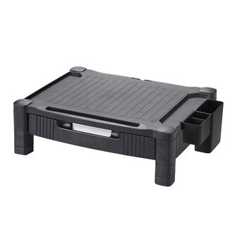 Stojan pod monitor Q-C - zásuvka a přihrádky,černý