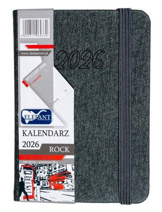 Kalendarz 2026 A7 tyg Rock szary Kalendarz 2026 A7 tyg Rock szary