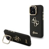 Guess PU Grained 4G Logo Stand Camera Frame Zadní Kryt pro iPhone 15 Pro Black