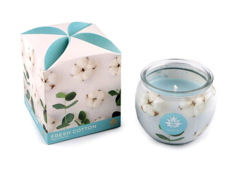 Vonná svíčka ve skle 90 g - 12 ks - 21 (Čerstvá bavlna) modrá pomněnková