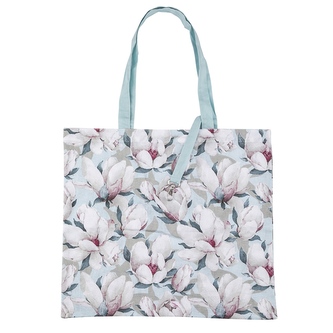 MAGNOLIA BŁĘKITNA TORBA BAWEŁNIANA Z KIESZONKĄ WEWNĄTRZ I PASKIEM Z KARABIŃCZYKIEM 38X42 CM