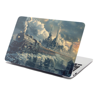 Samolepka na notebook Parní lokomotiva v zasněženém městě: 29x20 cm