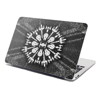 Samolepka na notebook Star Wars Vesmírné lodě na šedém abstraktu: 29x20 cm