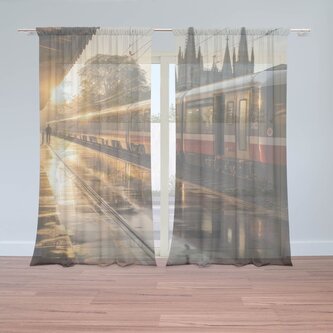 Záclony Vlak na nádraží při východu slunce: 2ks 150x250cm
