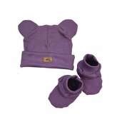 Stylová čepička s oušky s botičkami, 2D - purple; 56/62 (0-3m)