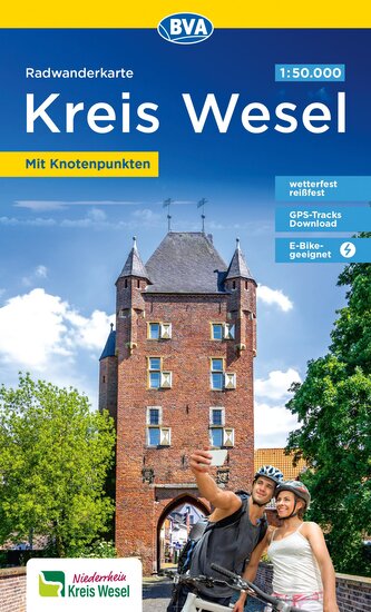 BVA Radwanderkarte Kreis Wesel 1:50.000, mit Knotenpunkten und km-Angaben, reiß- und wetterfest, GPS-Tracks Download, E-Bike gee