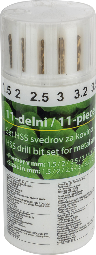 ISKRA, ERO 11-dílná sada vrtáků HSS do kovu FST111, 1,5 - 8 mm