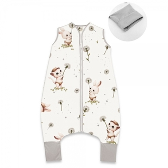 Teplejší spací vak s nohavičkami, bavlna, Kocourek a pampeliška - bílá, vel. S Teplejší spací vak s nohavičkami, bavlna, Kocourek a pampeliška - bílá, vel. S