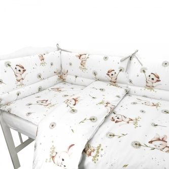 Mantinel s povlečením do postýlky, 3D sada Bavlna, Kocourek a pampeliška - bílá, 135x100; 135x100 Mantinel s povlečením do postýlky, 3D sada Bavlna, Kocourek a pampeliška - bílá, 135x100; 135x100