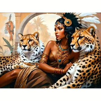 Diamantový obrázek - dáma s tygry 30 x 40 cm