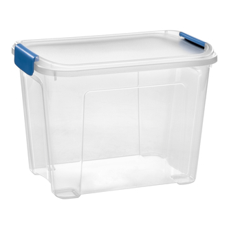 Úložný box COMBI s víkem a klipy 18 l transparent/modrá