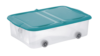 Úložný box STOCK BOX 25L s víkem a kolečky transparent/modrá