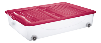 Úložný box DODO STOCK-BOX s víkem, kolečka 56,4L  transparent/červená