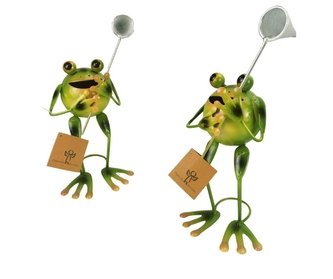 Kovová žába se síťkou 28 cm zelená