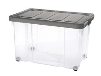 Úložný box s klipem a kolečky PUZZLE 60 l transparent/šedá