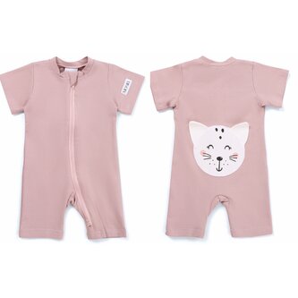 Moniel Dětský overal s krátkým rukávem Kočka Pastel růžová