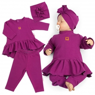 Luxusní bavlněná sada, 3D, NATURE - purpurová, vel. 80; 80 (9-12m)