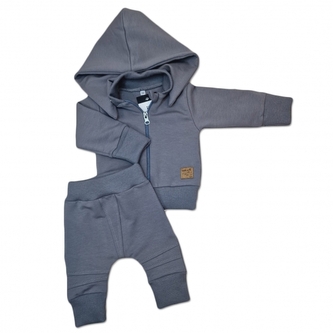 2-dílná bavlněná tepláková souprava s odepínací kapucí - antracit, vel. 68; 68 (3-6m)