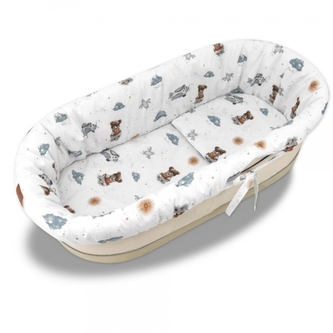 3D sada do koše, kočárku - bavlna, Méďa pilot - bílá, modrá