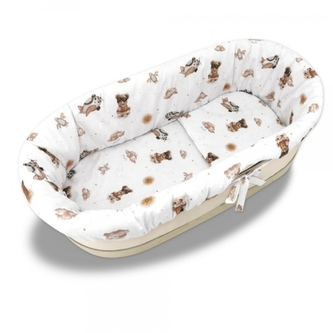 3D sada do koše, kočárku - bavlna, Méďa pilot - bílá, béžová