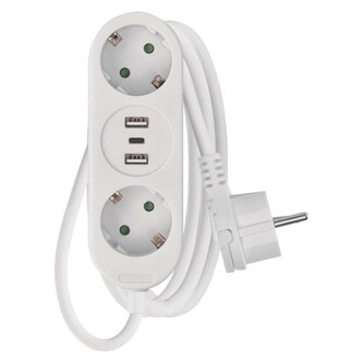 EMOS Prodlužovací kabel 1,4 m / 2 zásuvky+2×USB-A+1×USB-C  / bílý / PVC / 1,5 mm2