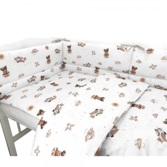 Mantinel s povlečením do postýlky, 3D sada Bavlna, Méďa pilot - bílá, béžová; 120x90 Mantinel s povlečením do postýlky, 3D sada Bavlna, Méďa pilot - bílá, béžová; 120x90