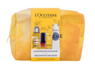 L'Occitane The Icons Of L'Occitane noční pleťové sérum Immortelle Reset Overnight Reset Oil-In-Serum 5 ml + pleťový krém Immortelle Divine Youth Cream 4 ml + sprchový olej Almond Shower Oil 75 ml + krém na ruce Shea Butter Hand Cream 30 ml + kosmetická
