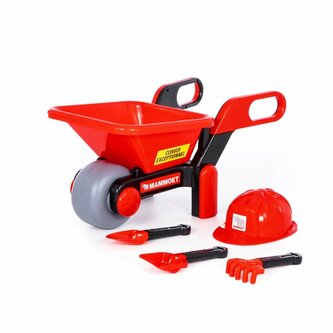 Polesie 95916 MAMMOET taczka z akcesoriami (kask, szufelka, grabki, łopata)